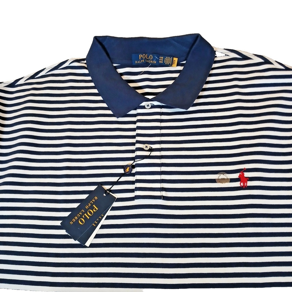 NWT‎ Polo Ralph Lauren 4XB Navy White Striped Cotton Polo Shirt Big Tall